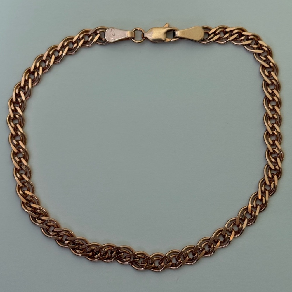Link chain 5mm 925 silver bracelet unisex rambo 14k rose gold plated